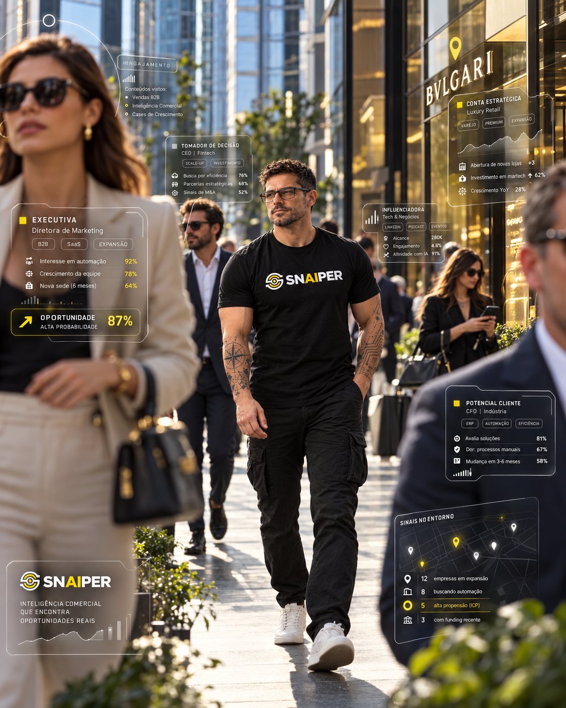 Profissional caminhando em ambiente corporativo